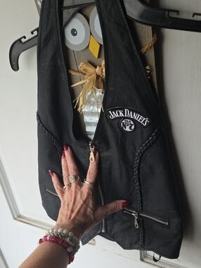 Jack Daniels Black Halter Leather Top Vest Size Large  with Braided Biker Vintag